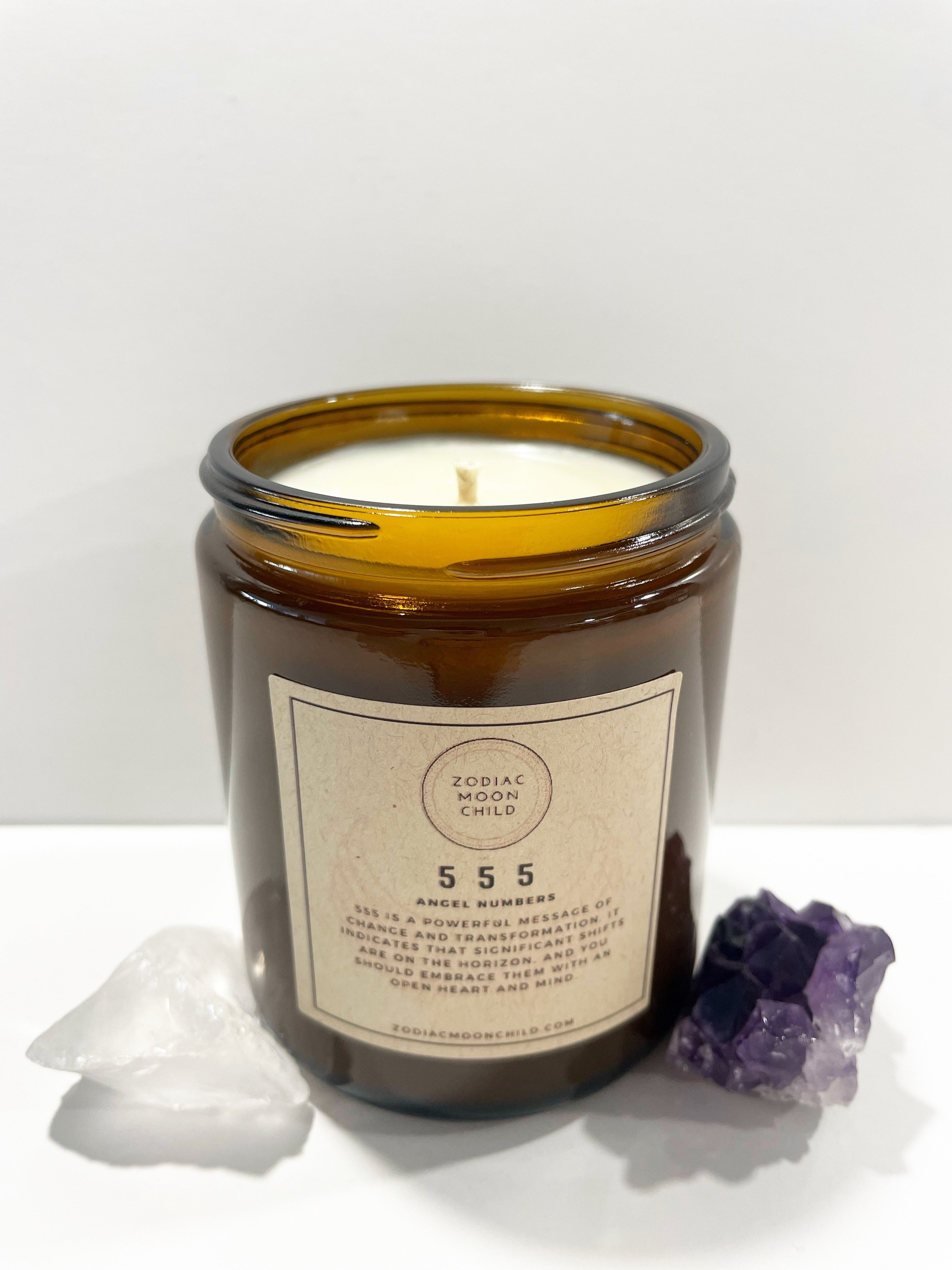 Angel Number 555 - Tranquil Amber Spiritual Soy Candle: Enhance Positivity & Elevate Your Sacred Zen Space with 100% Natural Soy Wax, Energy