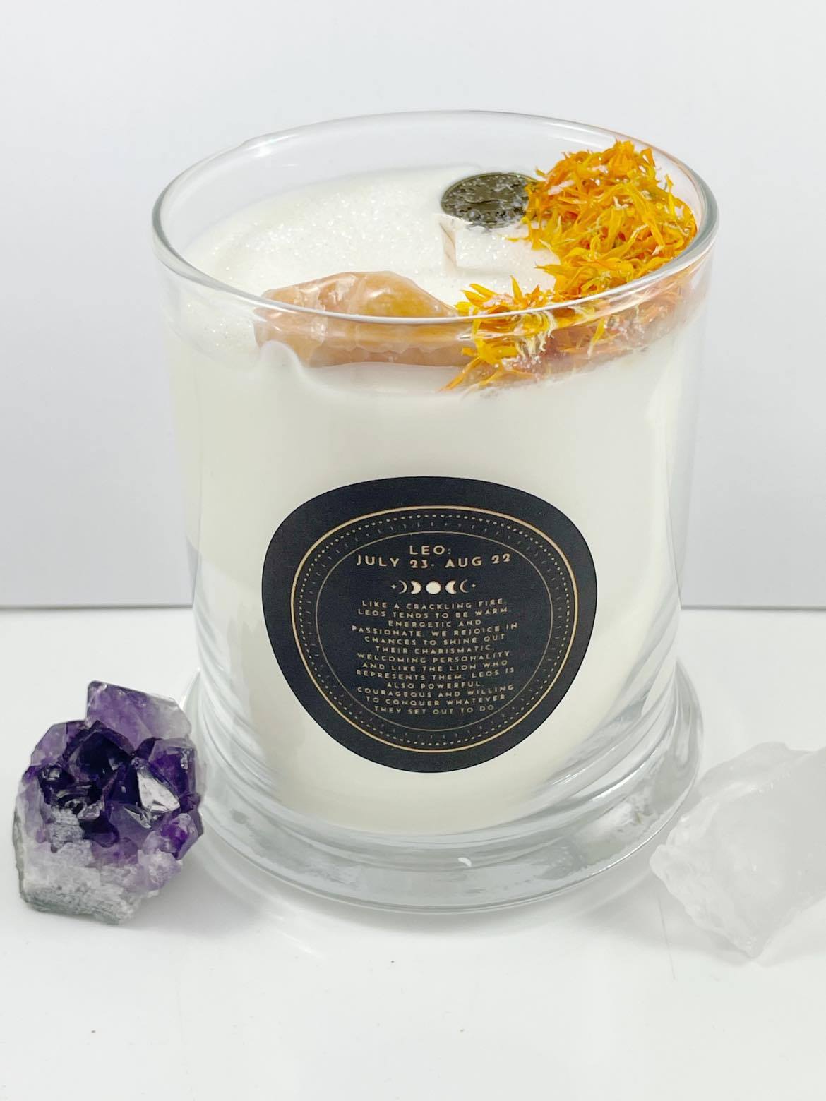 Leo Zodiac Candle– Lavender Sage Crystal Candle