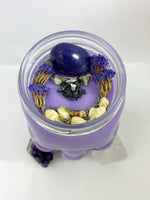 Load image into Gallery viewer, Spiritual Crystal - Purple Glass Skull Candle - Palo Santo - Purple Agate Stone - Flower Herb - 100% Soy Wax - 15oz - Spiritual Intention

