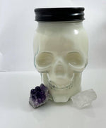 Load image into Gallery viewer, Spiritual Crystal - White Glass Skull Candle - Clear Quartz - Flower Herb Crystal - Sage &amp; Lavender - 100% Soy Wax, 15 oz - Spiritual Candle
