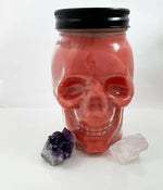 Load image into Gallery viewer, Spiritual Crystal - Orange Red Glass Skull Candle - Carnelian Stone - Flower Herb Crystal - Apples &amp; Maple Bourbon - Soy Wax, 15 oz - Zen
