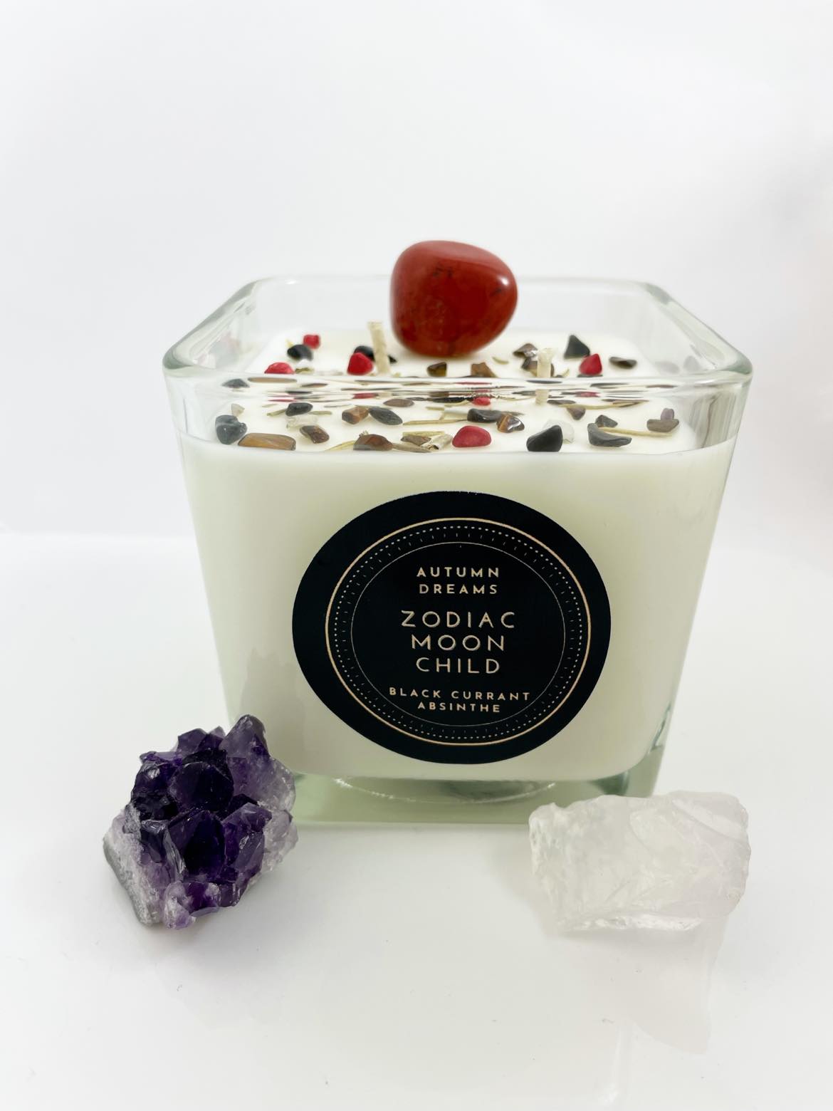 Autumn Dreams - Fallen Leaves - Black Currant Absinthe - Crystal Candle - Spiritual Collection - Crystal Herb Candle – 100% Natural Soy Wax