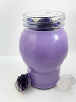 Load image into Gallery viewer, Spiritual Crystal - Purple Glass Skull Candle - Palo Santo - Purple Agate Stone - Flower Herb - 100% Soy Wax - 15oz - Spiritual Intention
