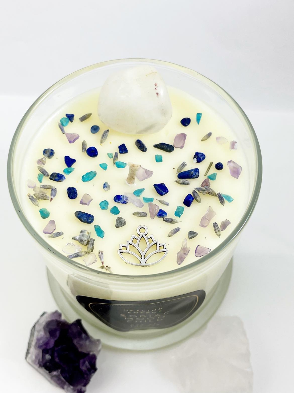 Healing Energy - Day At The Spa - White Tea - Moon Stone - Crystal Candle Spiritual Collection - Crystal Herb Candle - 100% Natural Soy Wax