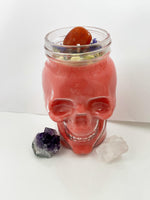 Load image into Gallery viewer, Spiritual Crystal - Orange Red Glass Skull Candle - Carnelian Stone - Flower Herb Crystal - Apples &amp; Maple Bourbon - Soy Wax, 15 oz - Zen
