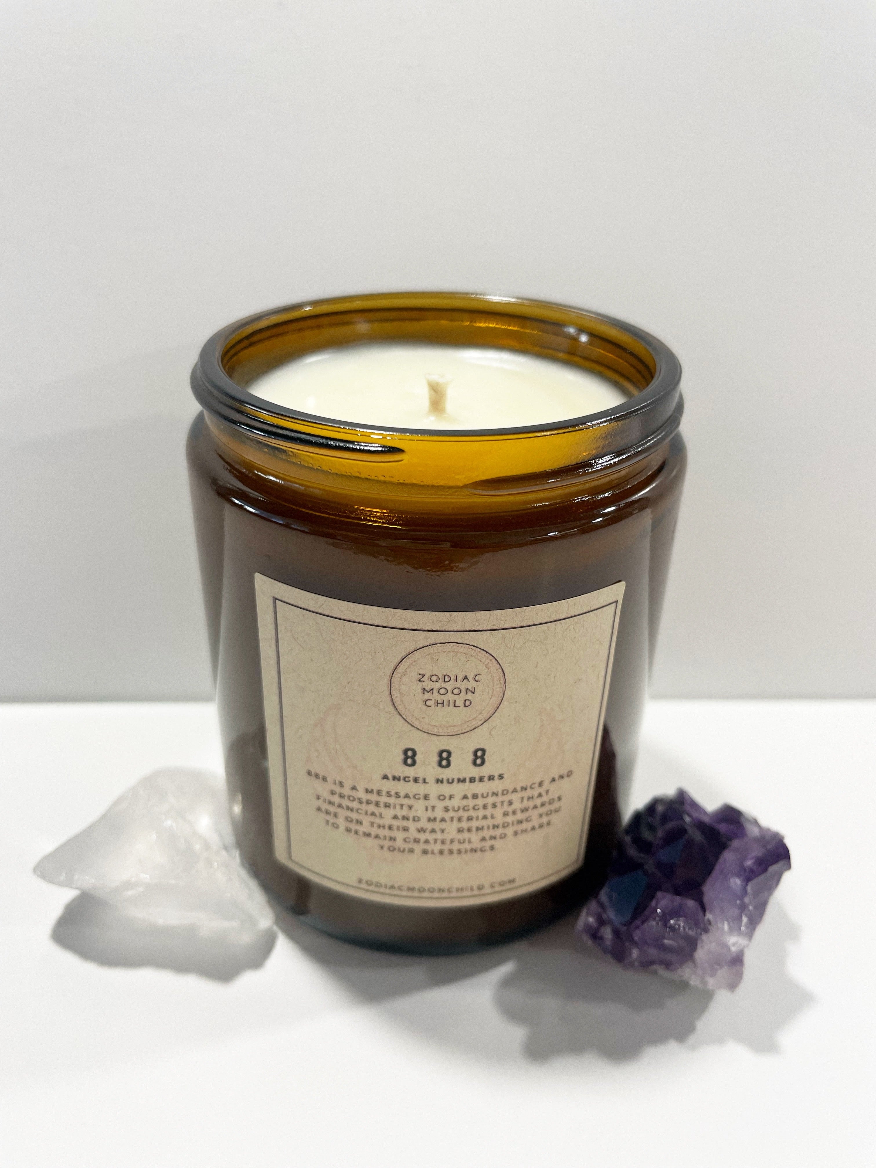 Angel Number 888 - Tranquil Amber Spiritual Soy Candle: Enhance Positivity & Elevate Your Sacred Zen Space with 100% Natural Soy Wax, Energy