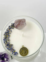 Load image into Gallery viewer, Sagittarius – Lavender Sage Crystal Candle
