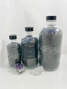 Spiritual Crystal Bath Salt Blend - Energy Cleanse - Essential Oils - Black Lava Sea Salt - Protection & Sacred -Detox - Eucalyptus Lavender