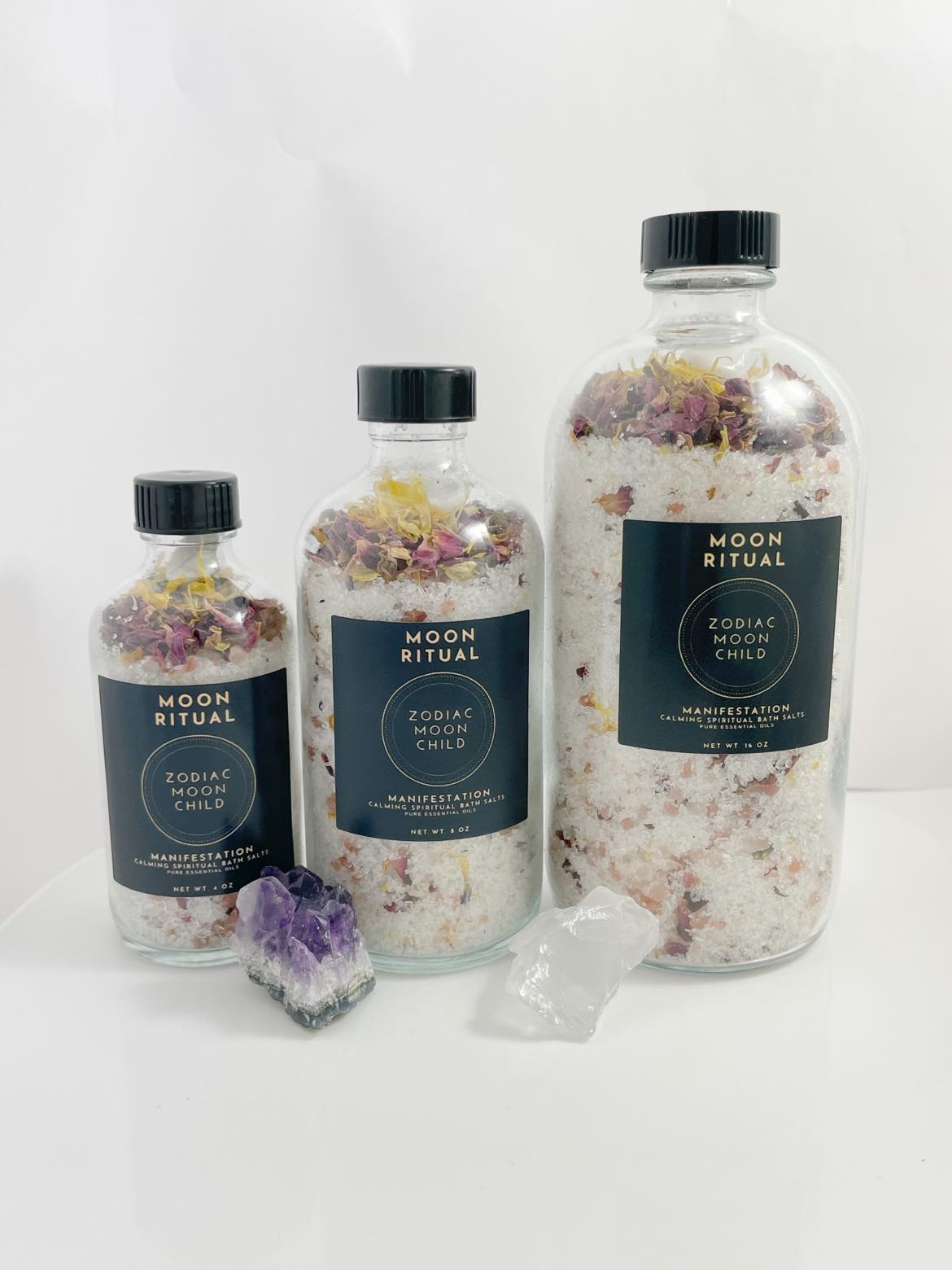 Spiritual Crystal Bath Salt Energy Cleanse - Essential Oils Dead Sea Salts - Moon Ritual Manifestation - Frankincense, Sandalwood, Bergamot